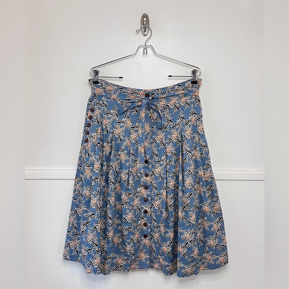 Modcloth Bring To Life Blue Floral Pleated Button Front A-Line Midi Skirt NWT